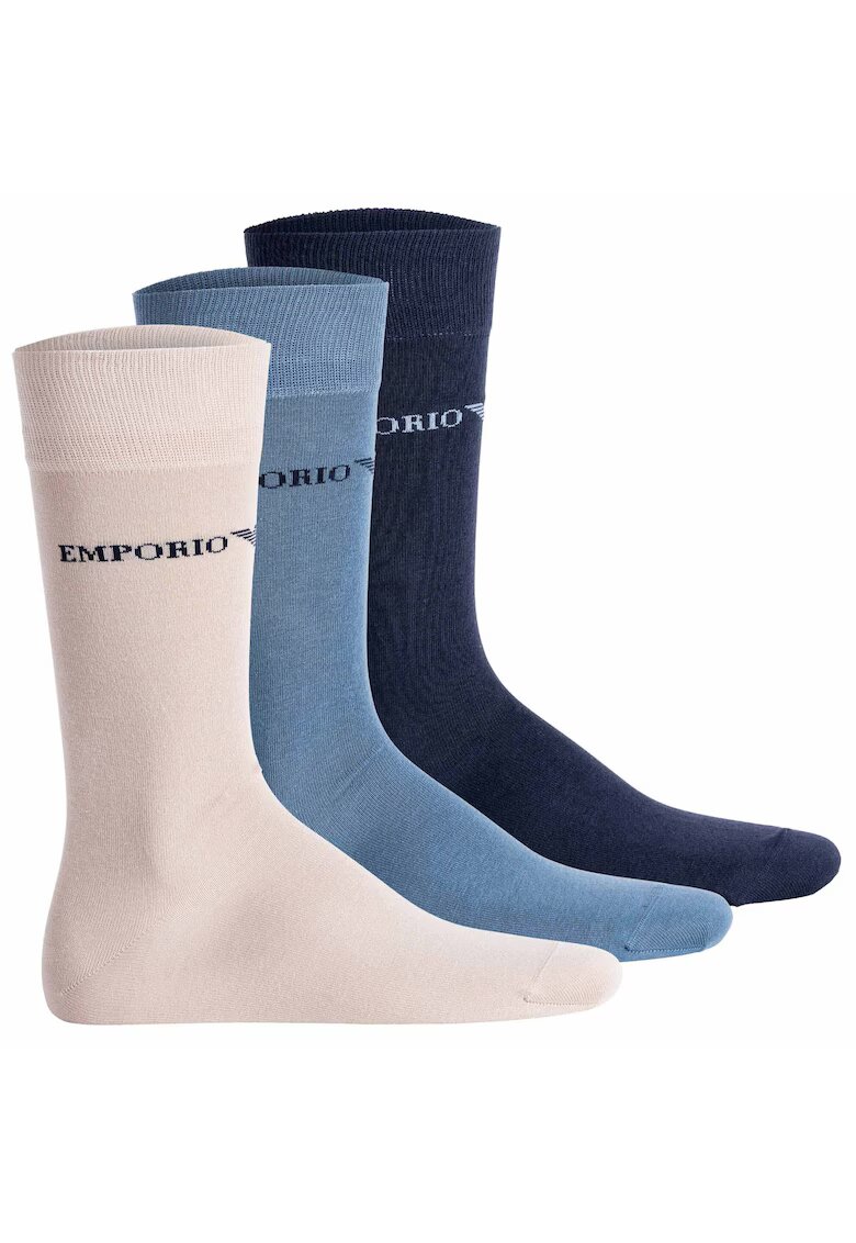 Emporio Armani Set de sosete lungi - 3 perechi - Albastru pastel/Alb fildes/Bleumarin