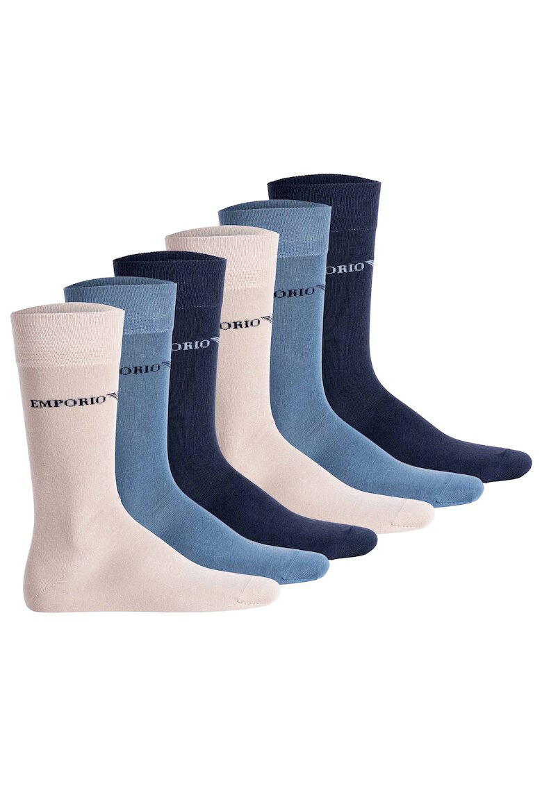 Emporio Armani Set de sosete lungi - cu logo - 6 perechi - Albastru