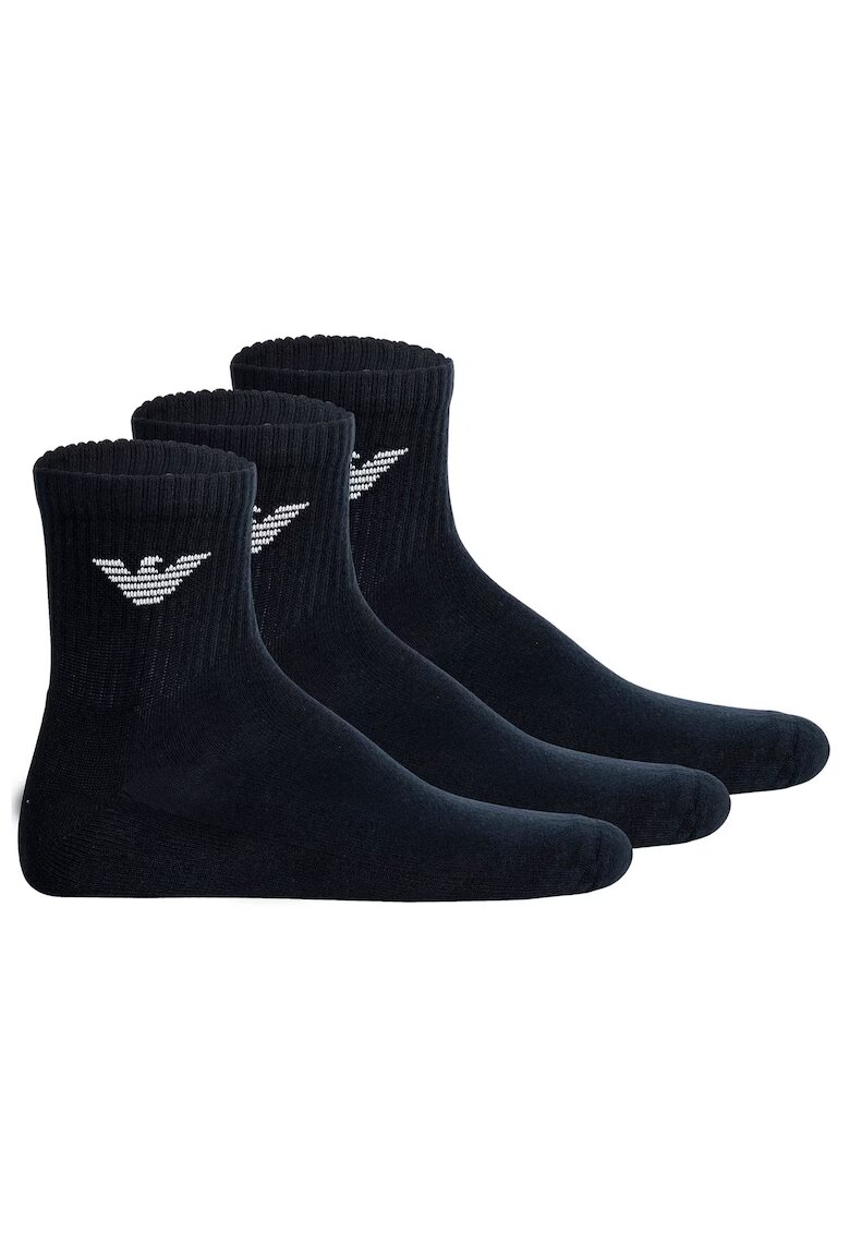 Emporio Armani Set de sosete scurte cu logo - 3 perechi - Albastru