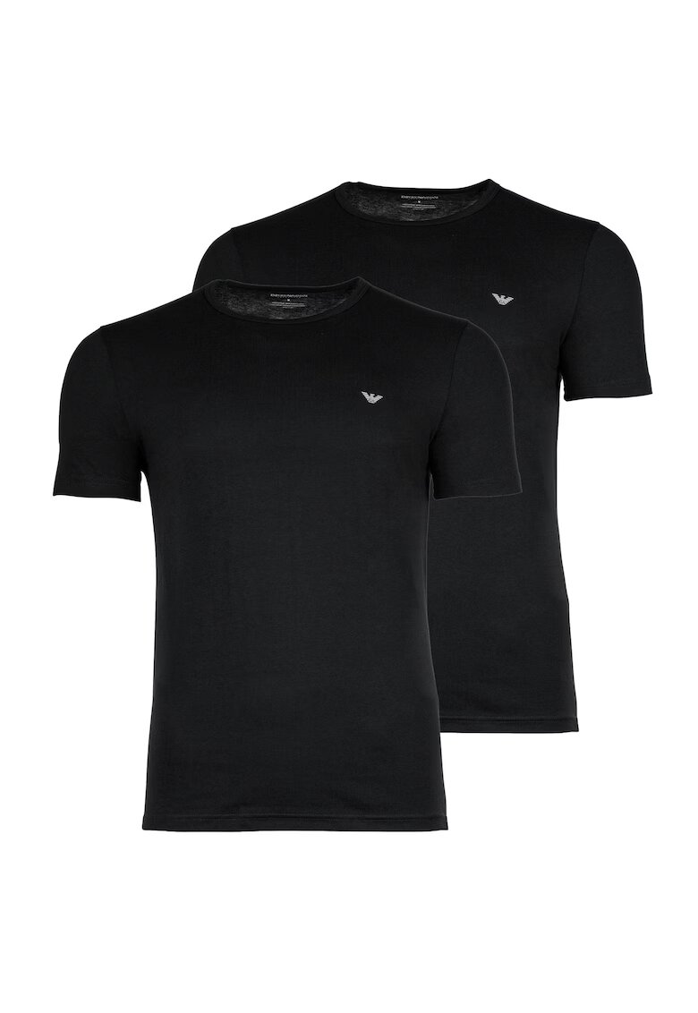 Emporio Armani Set de tricouri cu decolteu la baza gatului si logo - 2 piese - Negru