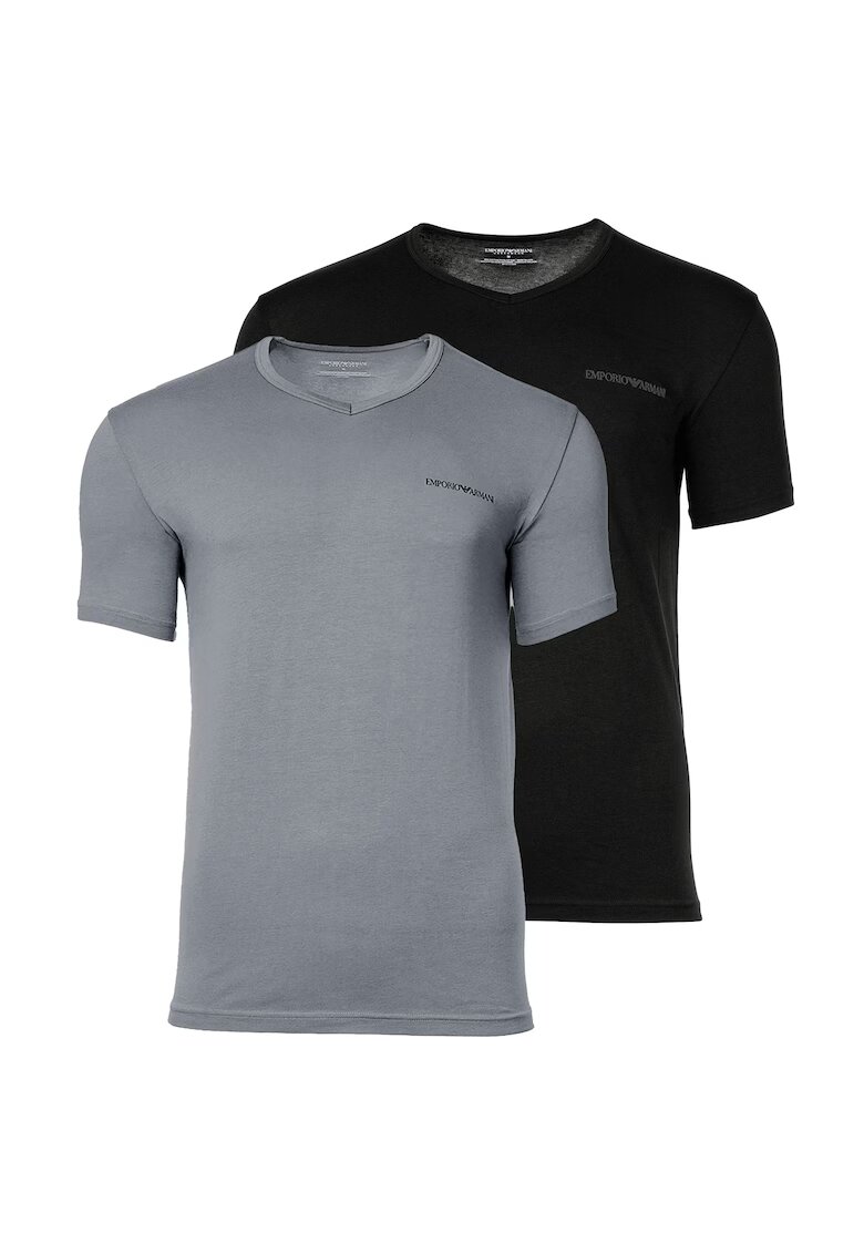 Emporio Armani Set de tricouri cu decolteu la baza gatului si logo - 2 piese - Negru/Gri