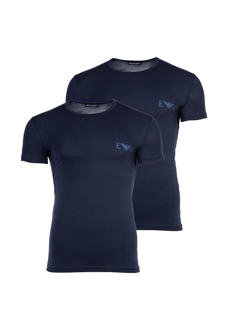 Emporio Armani Set de tricouri slim fit cu decolteu la baza gatului - 2 piese - Albastru