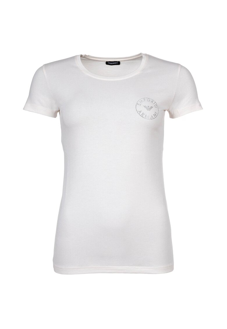 Emporio Armani Tricou cu decolteu rotund si strasuri Essential - Crem