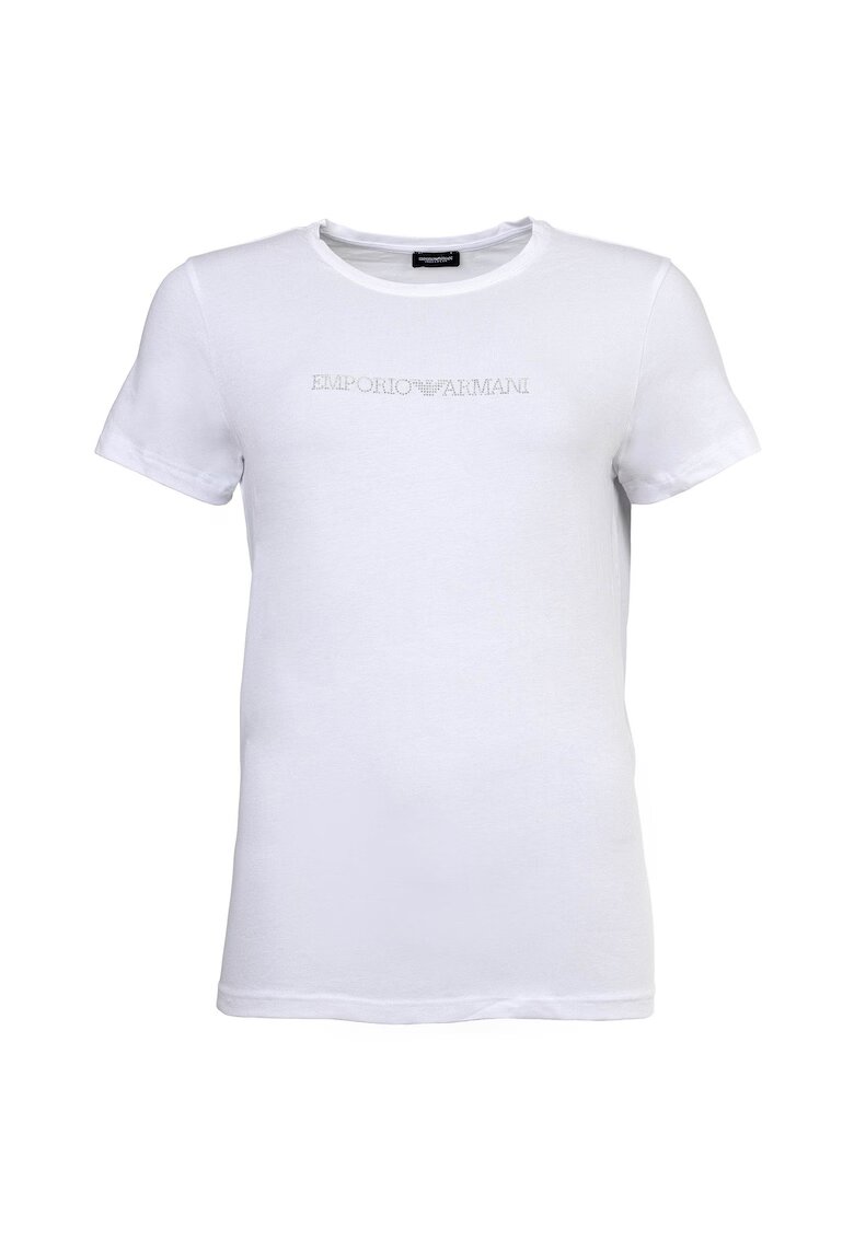 Emporio Armani Tricou regular fit cu logo cu strasuri - Alb