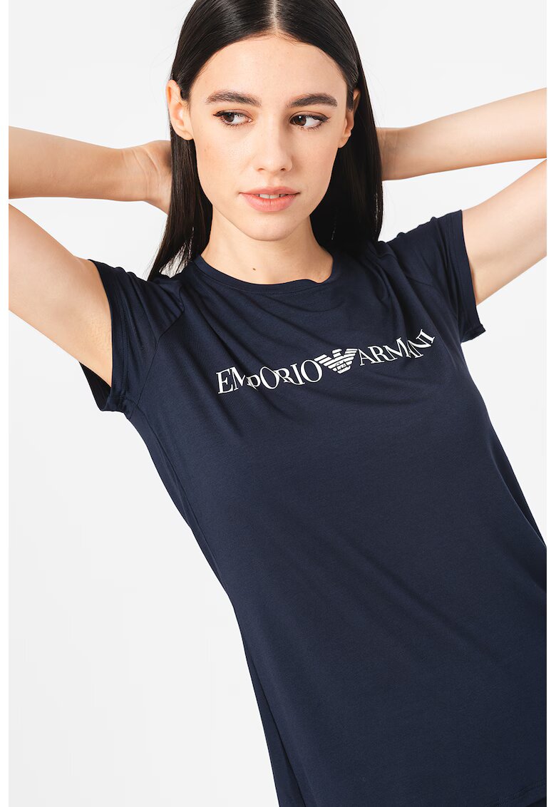 Emporio Armani Underwear Tricou de casa cu imprimeu logo pe piept - Bleumarin