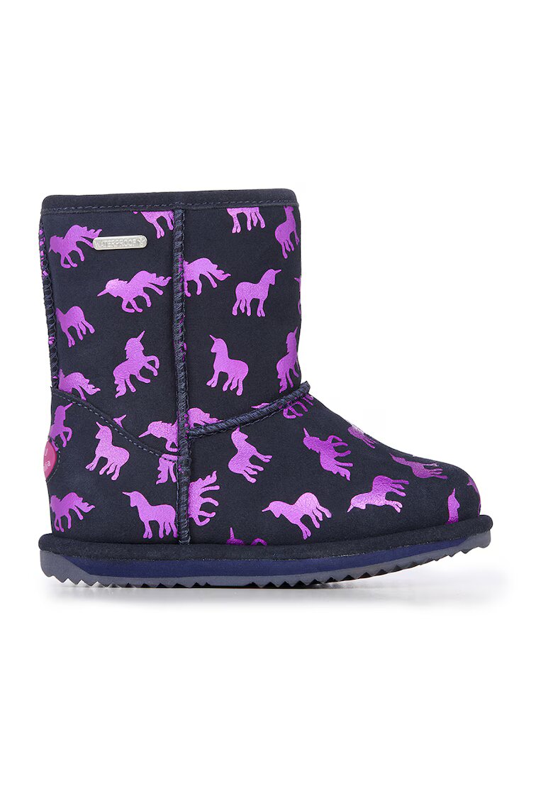 Emu Cizme impermeabile scurte de piele intoarsa - fara inchidere Rainbow-Unicorn - Roz deschis/Bleumarin