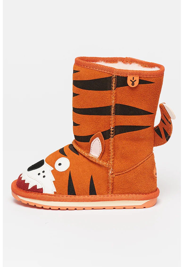 Emu Cizme joase din piele intoarsa cu model Tiger - Portocaliu mandarina