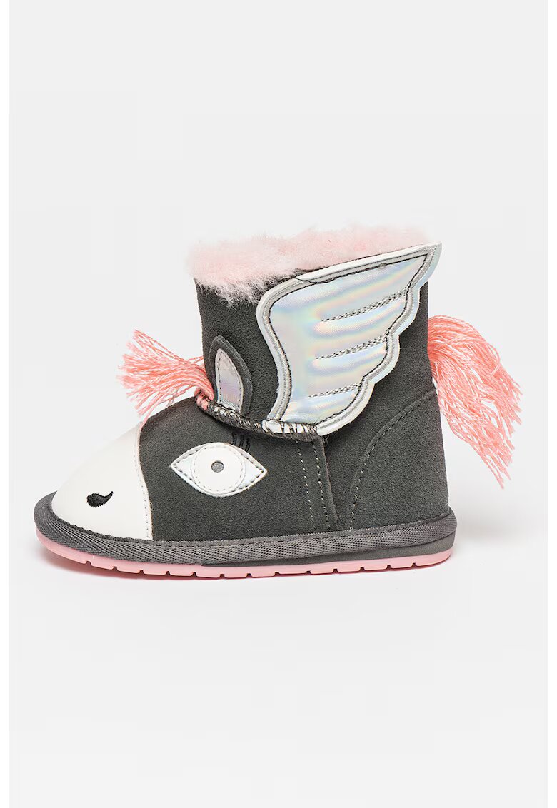 Emu Cizme joase din piele intoarsa cu model unicorn Pegasus - Gri inchis