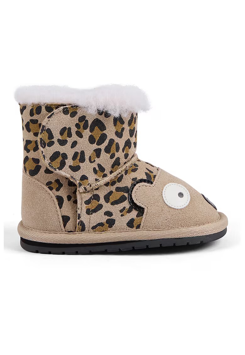 Emu Ghete de piele intoarsa cu animal print si captuseala de lana - Negru/Maro nisip