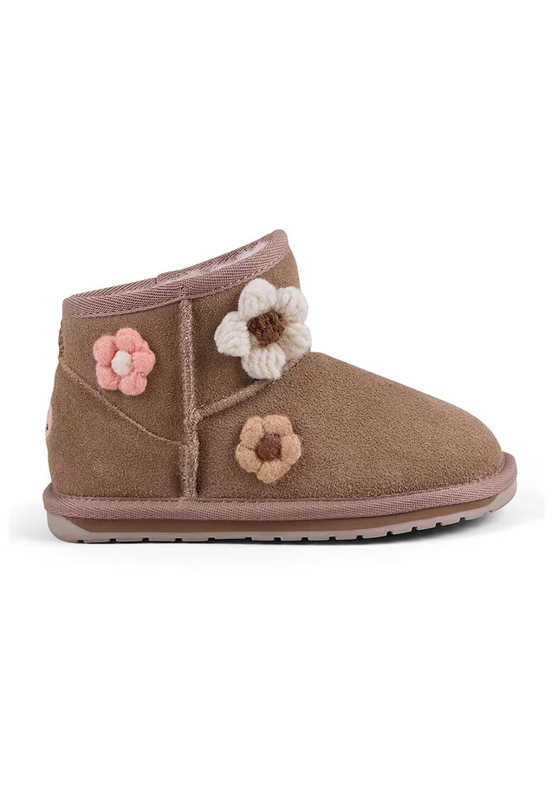 Emu Ghete slip-on de piele intoarsa cu aplicatii florale - Roz pastel/Alb murdar/Bej deschis