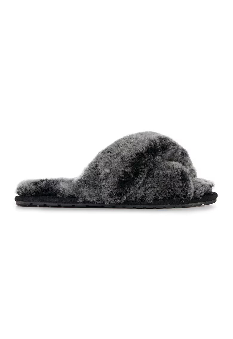 Emu Papuci de casa pufosi cu barete incrucisate - Negru/Gri inchis