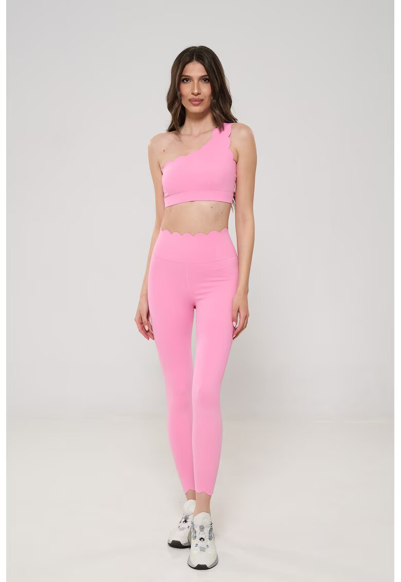 En Prive Set de top cu decolteu pe un umar si colanti - 2 piese - Roz pastel