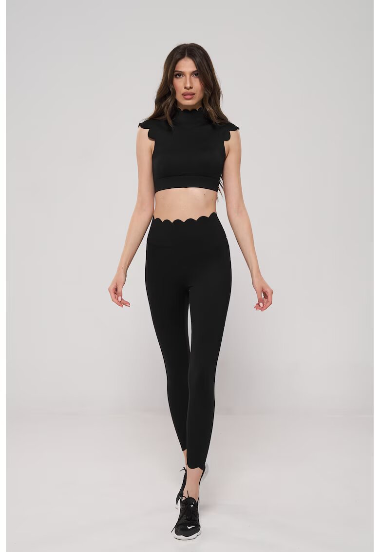 En Prive Tricou crop cu decupaj pe spate si colanti - 2 piese - Negru