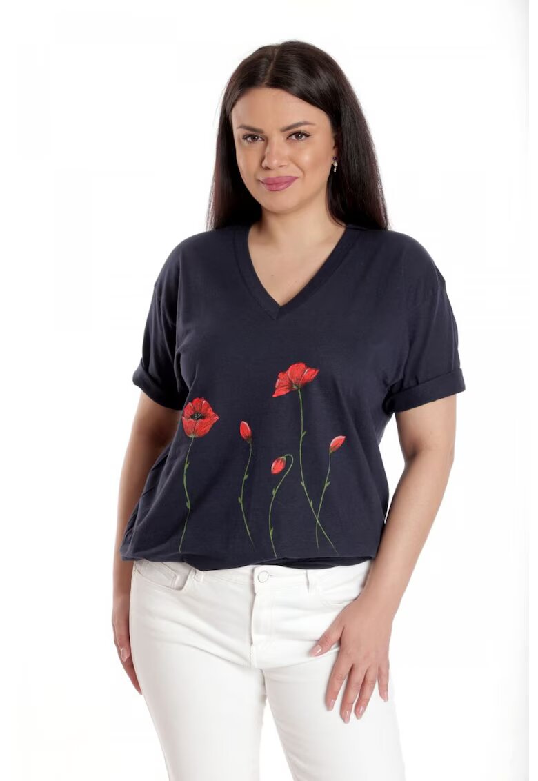 Eranthe 888141919-Bluza Dama - Bleumarin cu Pictura Murala - Bleumarin