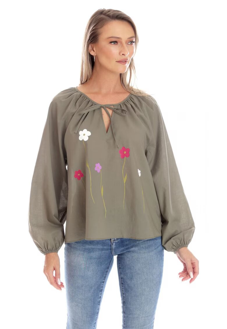 Eranthe Bluza Dama - Boho - stil IE cu Pictura Realizata Manual V357 - Verde