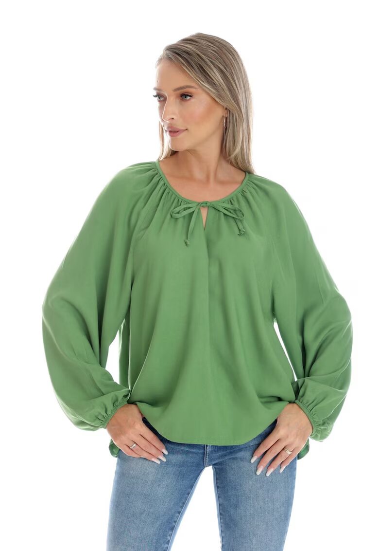 Eranthe Bluza Dama - Boho - stil IE cu Pictura Realizata Manual V360 - Verde