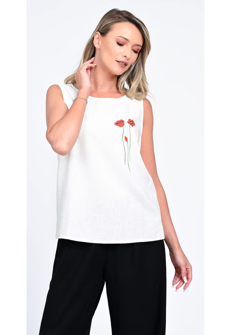 Eranthe Bluza Dama cu Pictura Manuala Garden Flowers - Alb