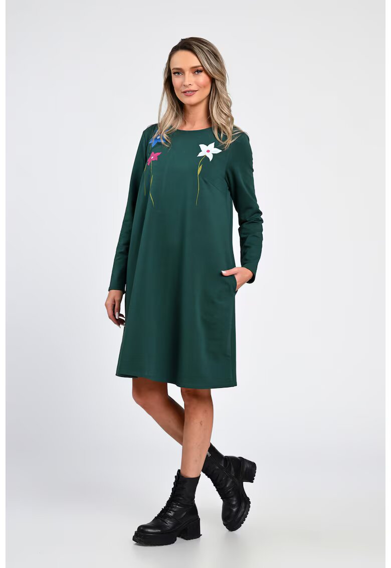 Eranthe Rochie Dama - A-Line - cu Buzunare Laterale si Pictura Realizata Manual V363 -