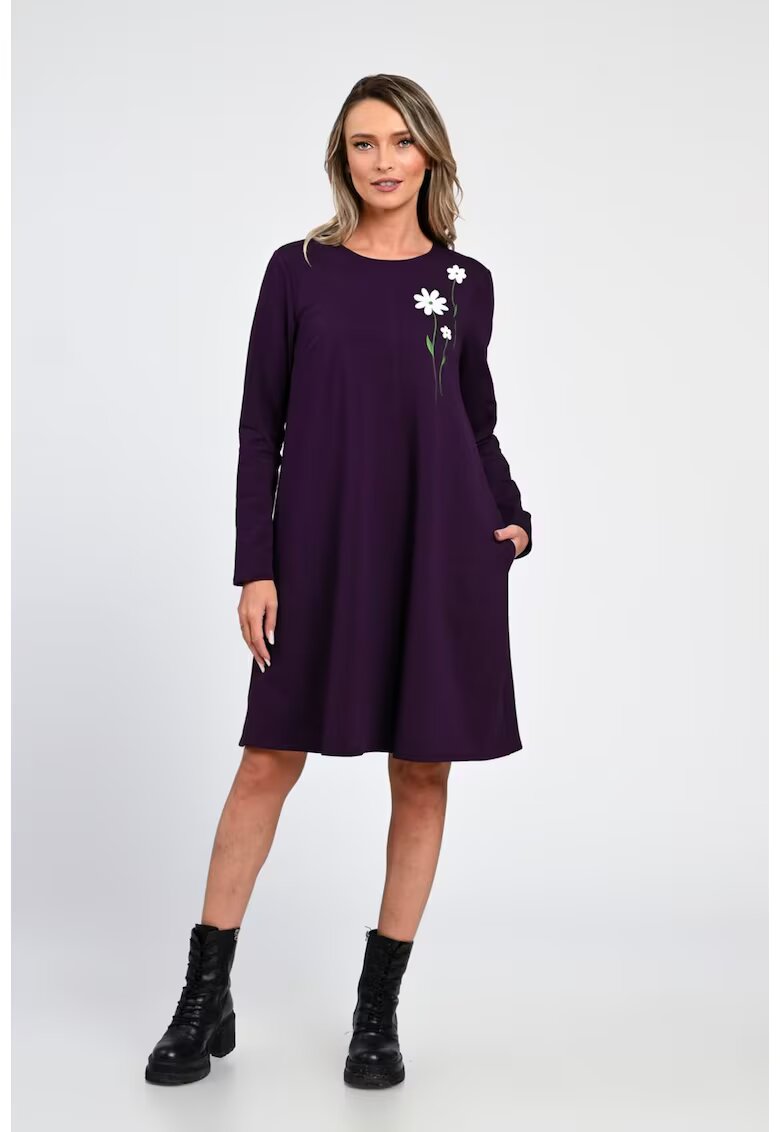Eranthe Rochie Dama - A-Line - cu Buzunare Laterale si Pictura Realizata Manual V365 - Alb