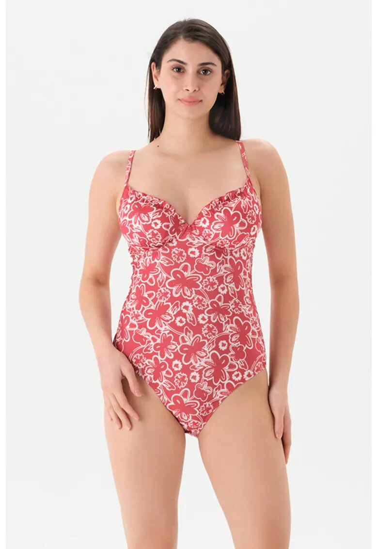 EROS Costum de baie intreg cu imprimeu floral - Alb/Rosu