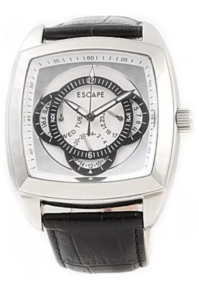 Escape Ceas barbatesc model ECP10324 - curea din piele neagra - cadran argintiu - mecanism Quartz - 44x44mm