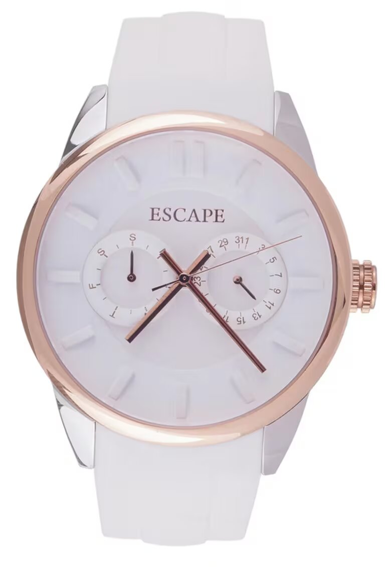 Escape Ceas barbatesc model ECP10785 - curea din silicon - carcasa de 42mm - rezistenta la apa 5 ATM - alb/auriu