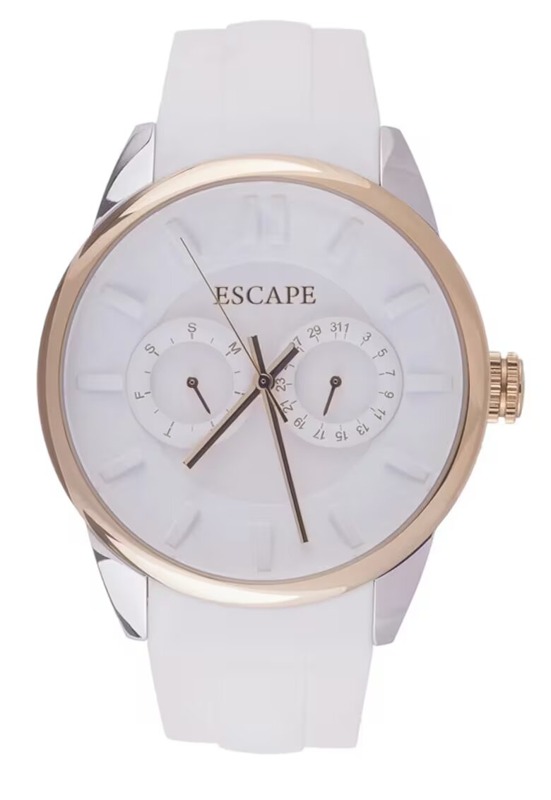 Escape Ceas barbatesc model ECP10786 - curea din silicon - carcasa din otel - 42mm - rezistenta la apa 5ATM - alb/auriu