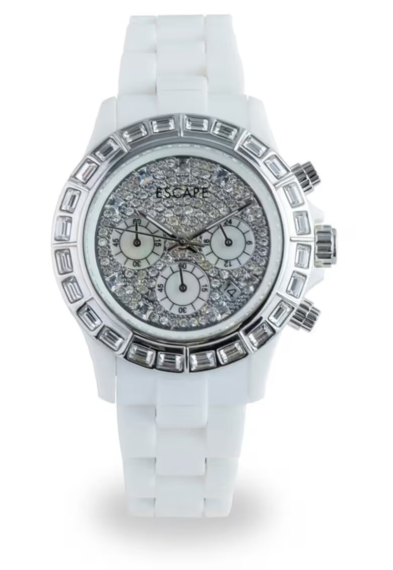 Escape Ceas dama 36 mm - curea plastic alba - rezistenta la apa 5 ATM