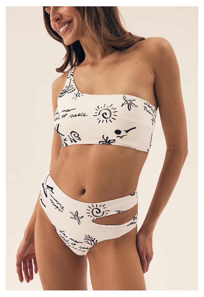 Esotiq Chiloti bikini cu talie inalta Alb crem Firenze - Alb
