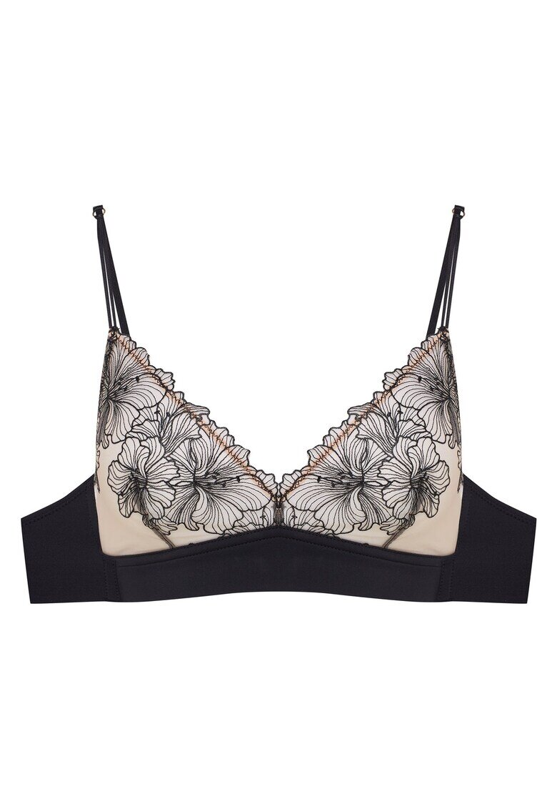 Esotiq Sutien dama triunghiular - cu broderie florala - fara sarma - poliamida - negru/crem -