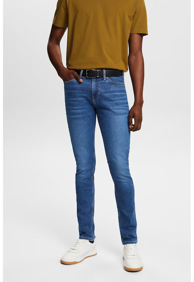 ESPRIT Blugi skinny cu talie medie - Albastru inchis