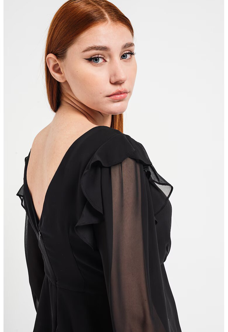 ESPRIT Bluza cu decolteu in V si maneci din sifon - Negru