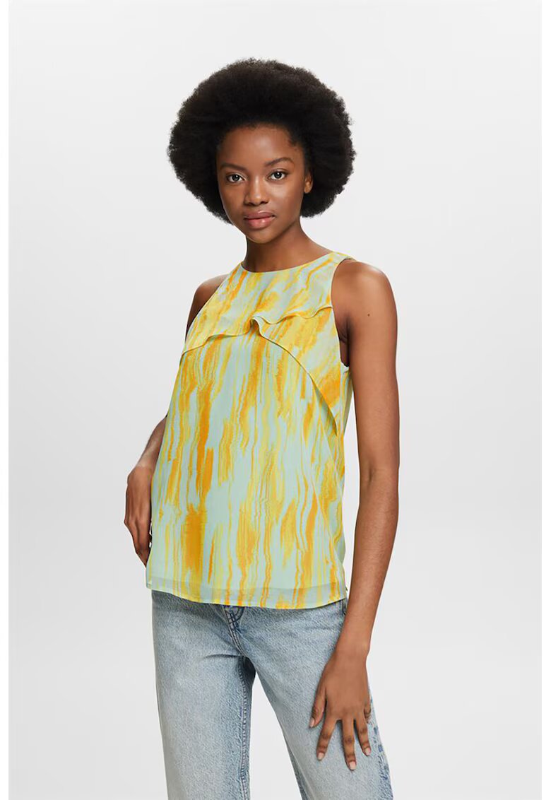 ESPRIT Bluza cu model si insertii cu volane - Galben/Albastru pal