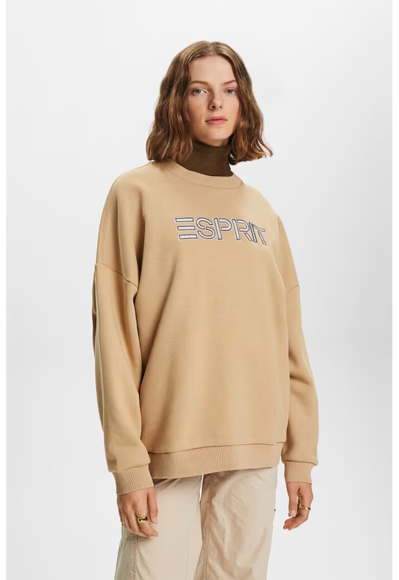 ESPRIT Bluza de trening cu broderie logo - Maro deschis