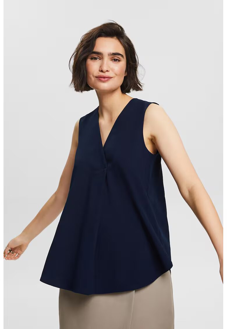 ESPRIT Bluza fara maneci cu decolteu in V - Albastru ultramarin
