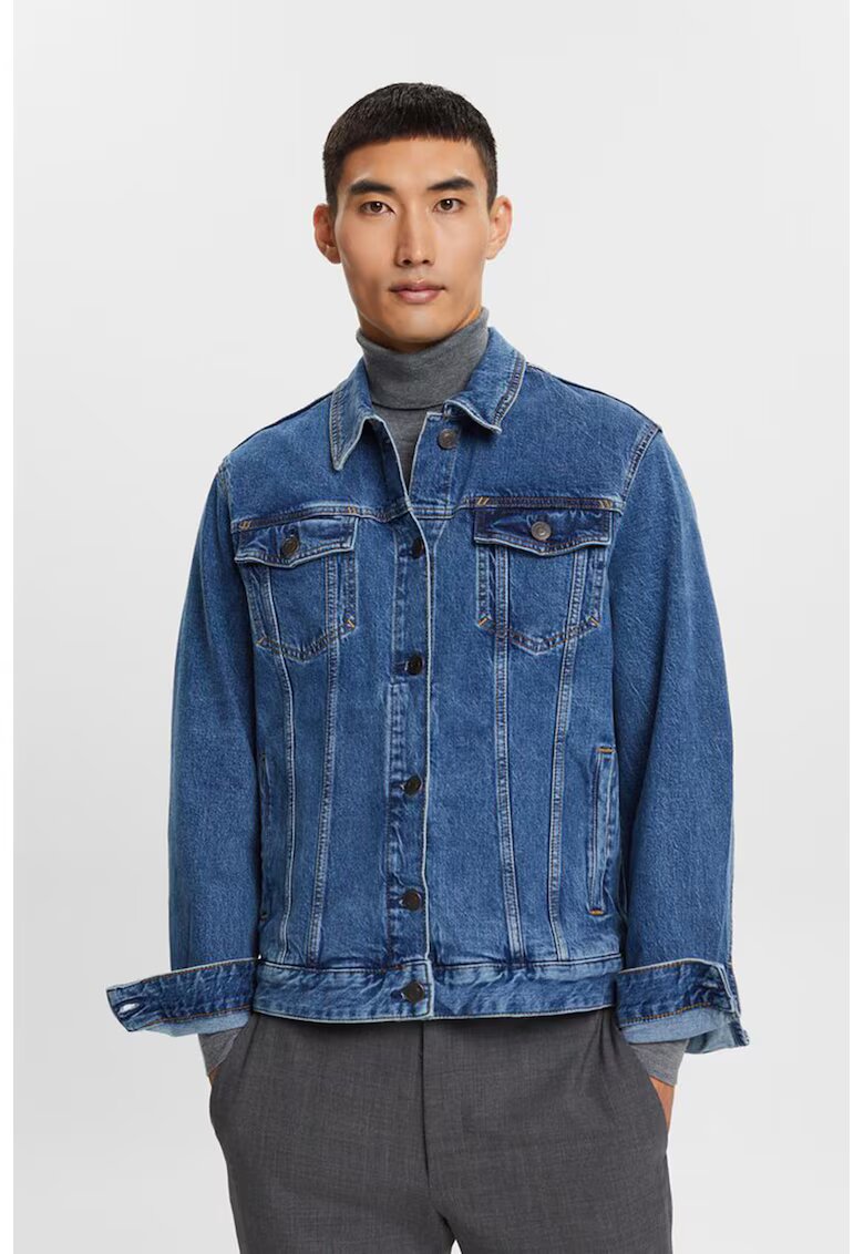 ESPRIT Jacheta de denim cu buzunare pe piept - Albastru