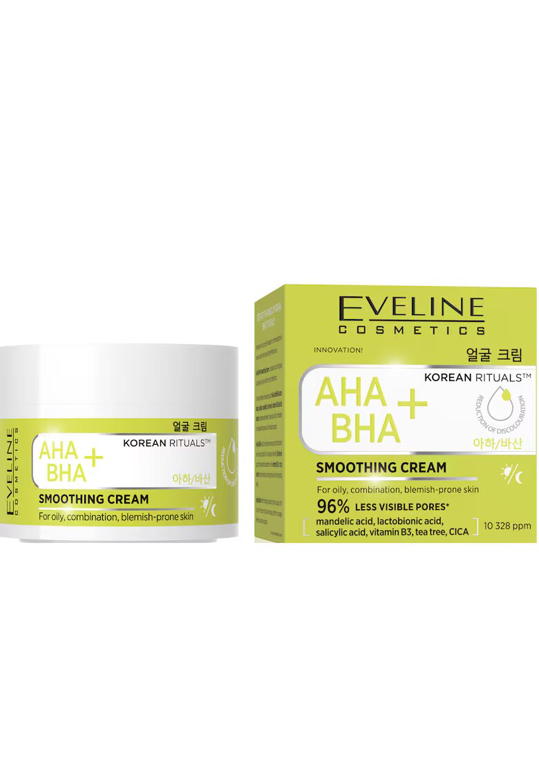 Eveline Cosmetics Crema de netezire AHA+BHA Korean Rituals - cu acid mandelic - acid salicilic si niacinamida - pentru ten gras - mixt si cu imperfectiuni - 50 ml