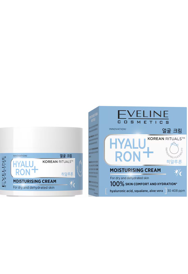 Eveline Cosmetics Crema hidratanta Hyaluron+ Korean Rituals - cu acid hialuronic - aloe vera si squalane - pentru ten uscat si deshidratat - 50 ml