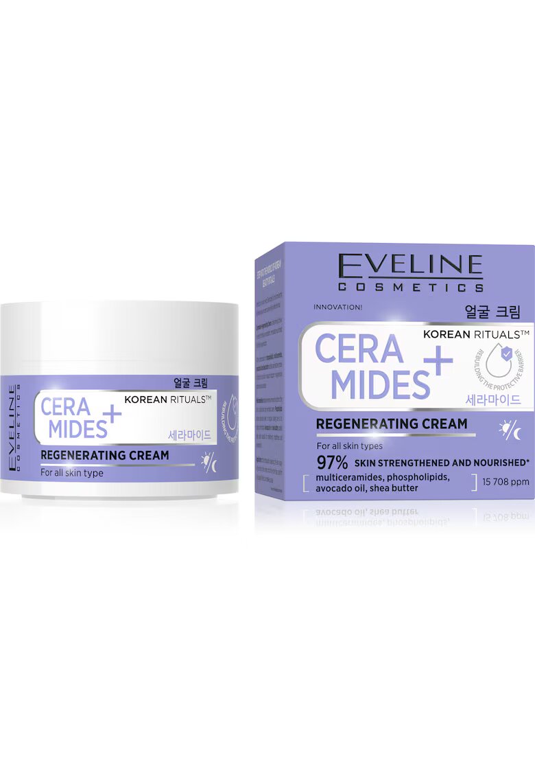 Eveline Cosmetics Crema regeneratoare Ceramides+ Korean Rituals - pentru toate tipurile de ten - cu multicermide - ulei de avocado si unt de shea - 50 ml