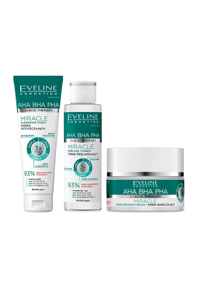 Eveline Cosmetics Set Miracle cu Crema hidratanta 50 ml - Spuma de curatare 150 ml si Toner exfoliant 200 ml