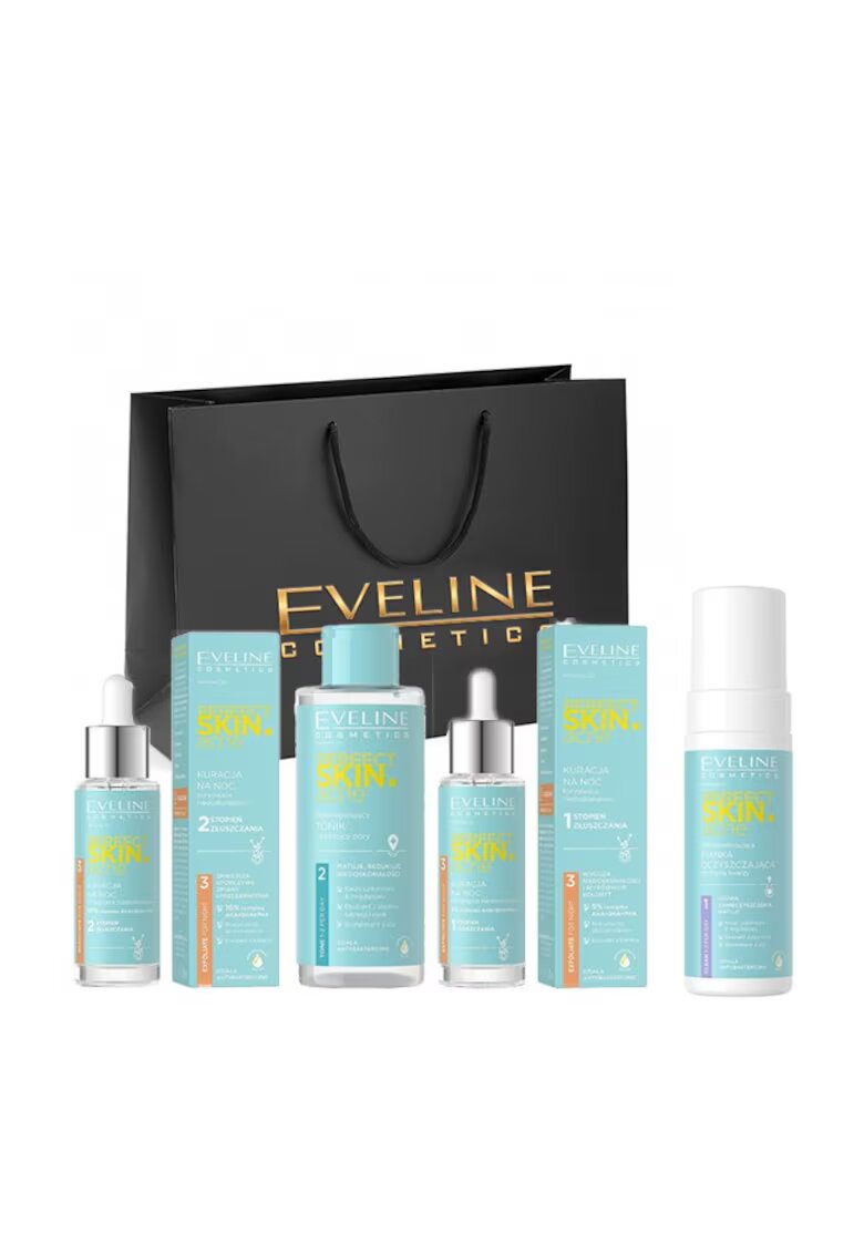 Eveline Cosmetics Set Perfect Skin.acne Tratament de noapte pentru corectarea imperfectiunilor - 30 ml - Tonic seboreglator - 200 ml - Spuma de curatare - 150 ml