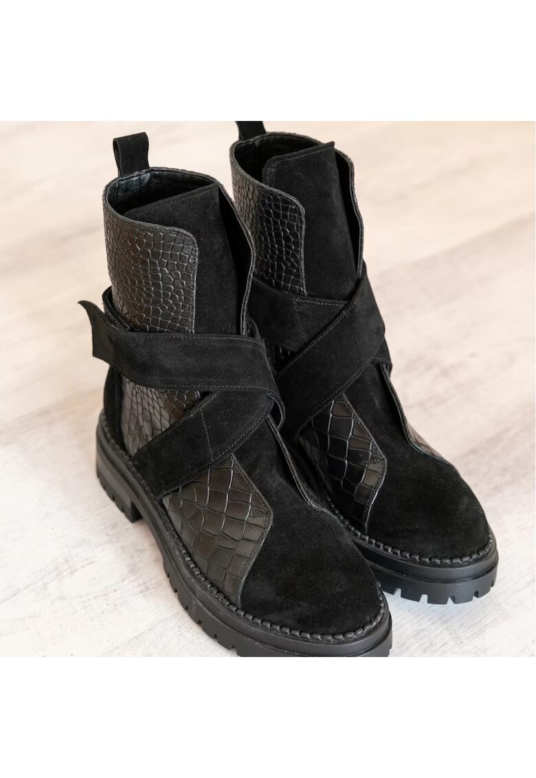 Exclusives Bocanci piele naturala - Bristol - Croco Black - Negru