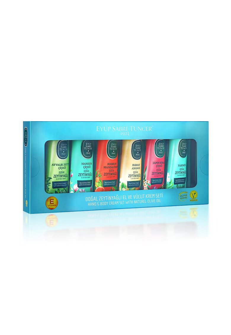 Eyuep Sabri Tuncer 1923 Crema de maini si de corp cu ulei natural de Masline - Eyup Sabri Tuncer - 50 ML - Set cutie 6 buc. (Ayvalik - Hawai Pineapple - Japanese Chery - Jasmine - Magnolia - Bodrum mandarin)