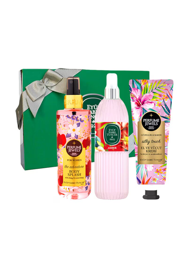 Eyuep Sabri Tuncer 1923 Set Eyup Sabri Tuncer - Apa de Colonie 68° Amber 150 ml - Spray de Corp Perfume Jewels The Adventure 250 ml - Crema De Maini Si De Corp Silky Touch 50 ml