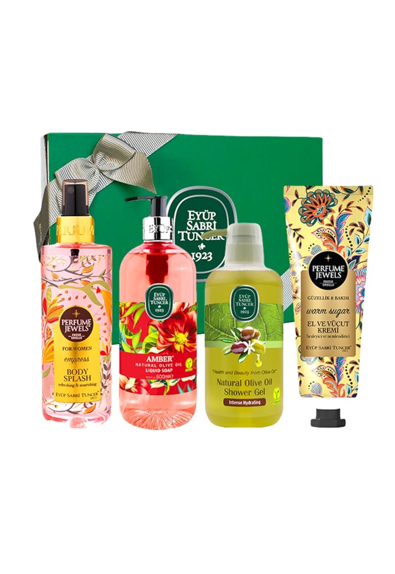 Eyuep Sabri Tuncer 1923 Set Eyup Sabri Tuncer - Crema De Maini Si De Corp Warm Sugar 50 ml - Sapun Lichid Ulei De Masline Amber 500 ml - Gel De Dus Ulei De Masline 600 ml - Spray de Corp Jewels Empress 250 ml