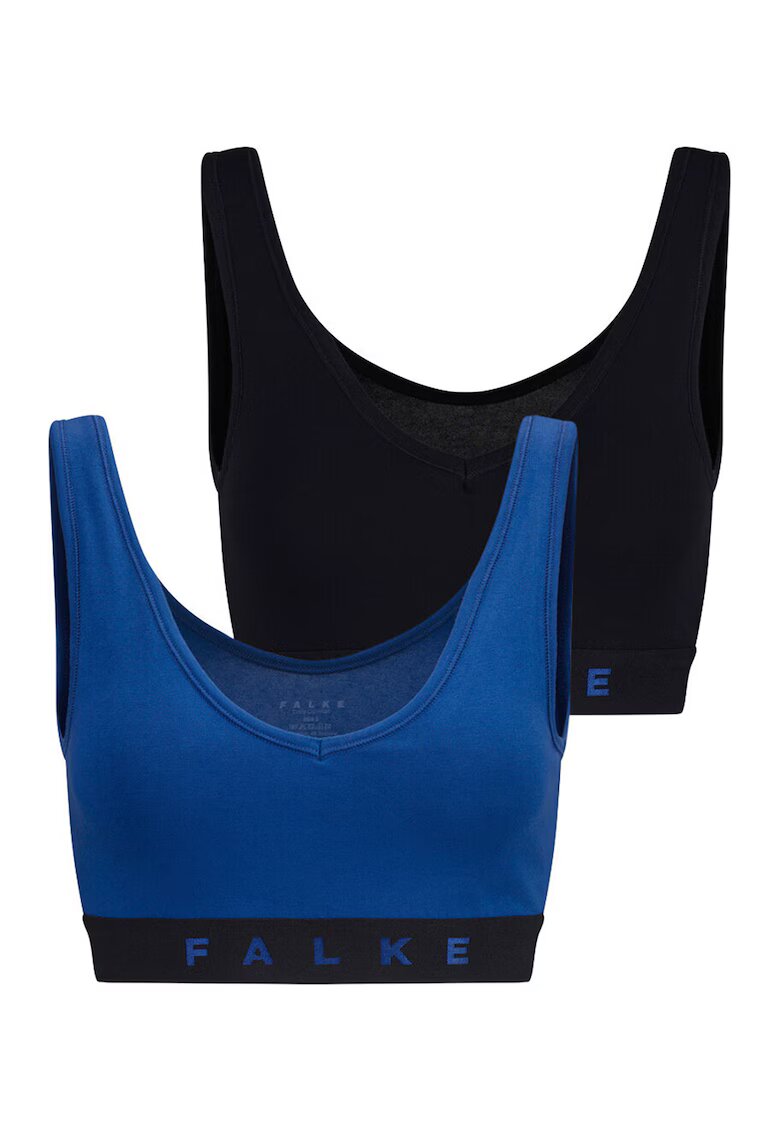 Falke Set de bustiere din amestec de bumbac cu logo - 2 piese - Negru/Albastru royal