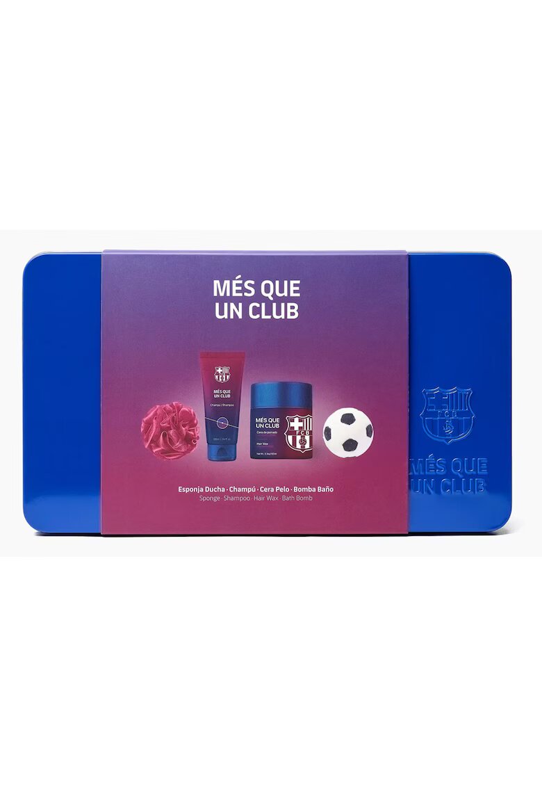 FC Barcelona Set cadou pentru barbati - ingrijire par si corp in cutie metalica - 4 articole