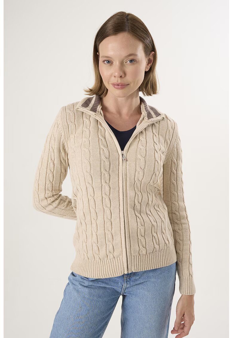 Felix Hardy Cardigan cu design torsade si fermoar - Bej
