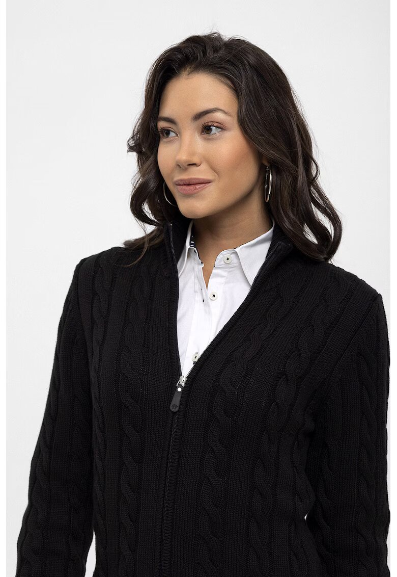Felix Hardy Cardigan cu design torsade si fermoar - Negru