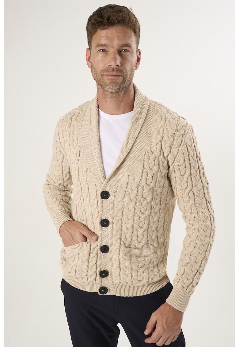 Felix Hardy Cardigan din bumbac cu model torsade si nasturi - Bej